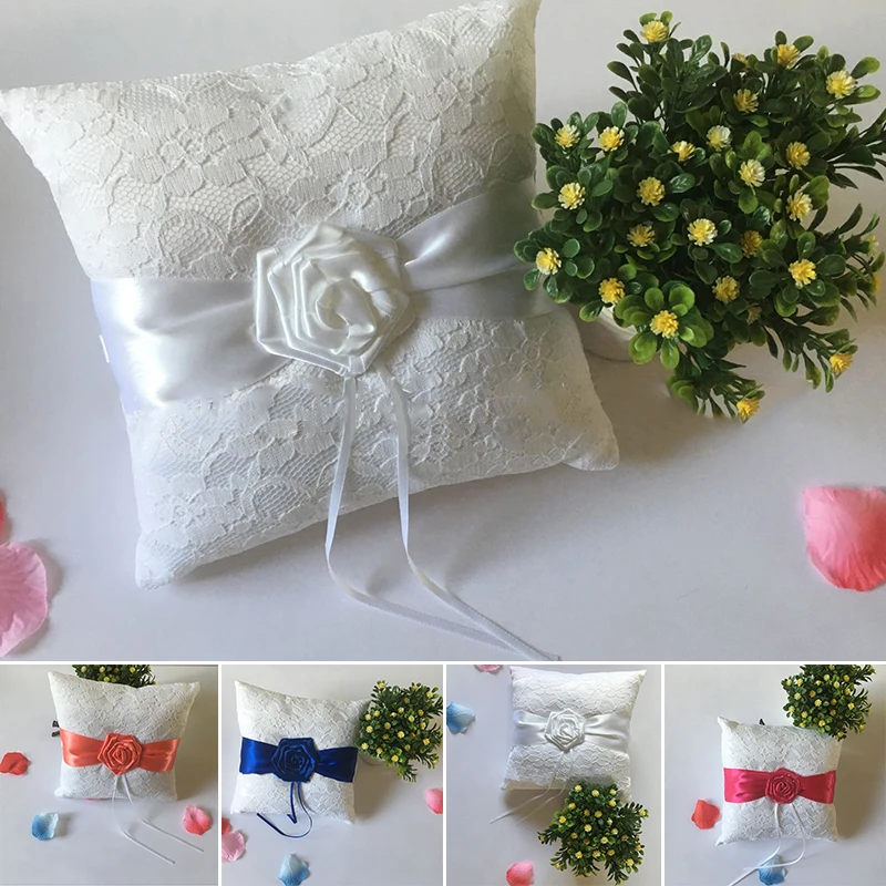 

European Wedding Decor Satin Cushion Wedding Party Supplies Handmade Ring Pillow Romantic Colorful Ring Pillow Wedding Decor