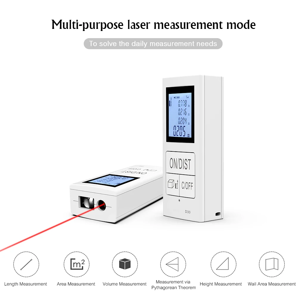 

Mini Handheld 30m Laser Distance Meter Digital USB Rechargeable Laser Rangefinder Pocket-size Range Finder