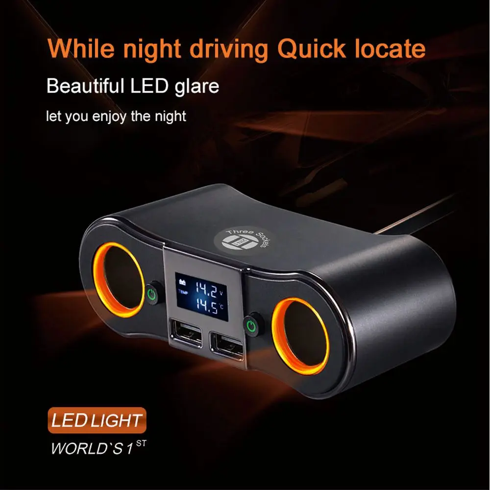 12V 24V Car Charger 80W Dual USB Cigarette Lighter Adapter 2 Socket Splitter Independent Switch Power For Smartpho | Электроника
