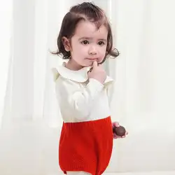 Для новорожденных Шерстяной Вязание Одежда для девочек комбинезоны малышек маленьких девочек вязаные рюшами с длинным рукавом