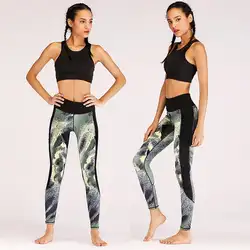 Для женщин Мода Фитнес Брюки для девочек цветочный светоотражающие полосы высокая Талия спортивные штаны, повседневное обтягивающие