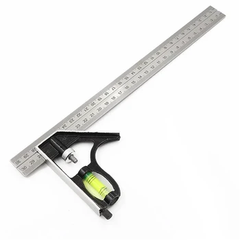 

SOONHUA Tri Square Ruler Set Kit 300mm Adjustable Engineers Combination Stainless Steel Try Square Right Angle Ruler Set