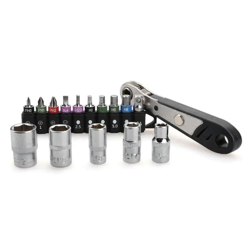 

Mini ratchet wrench 16PC multi-purpose multi-specification combination tool of color aluminium ring batch head sleeve