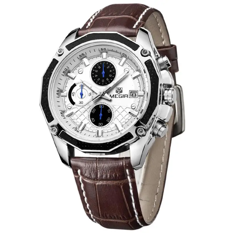 

MEGIR Official Quartz Men Watches Fashion Genuine Leather Chronograph Watch Clock for Gentle Men Male Students Reloj Hombre 2015
