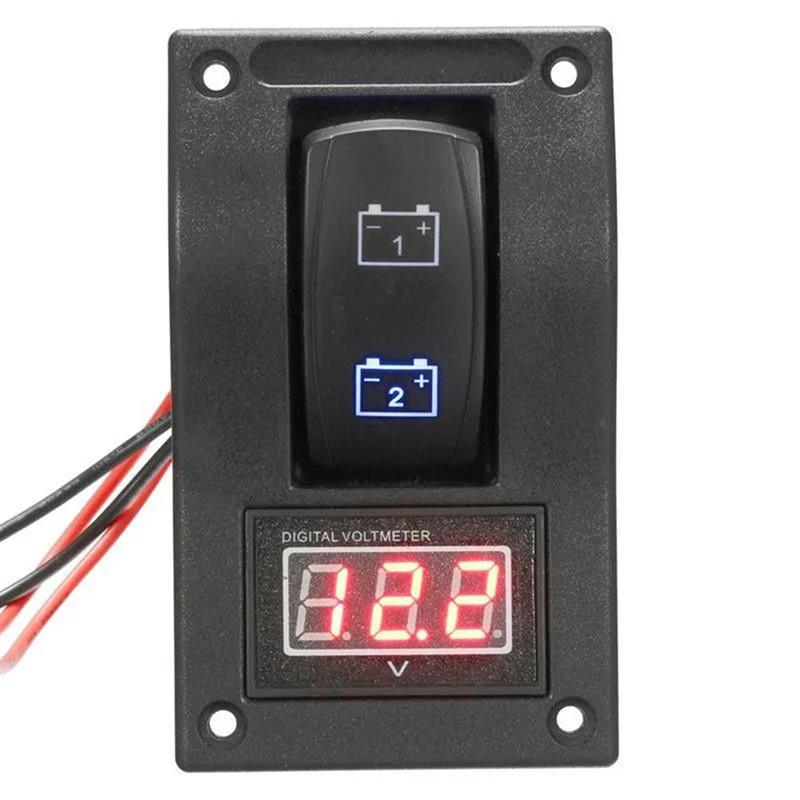 

Waterproof LED Dual Digtal Voltmeter Battery Test Panel Rocker Switch for 12-24V Car Motorcycle Truck Marine Boat