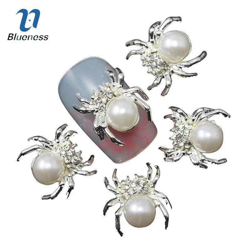 Blueness 10Pcs/lot Alloy White Spider 3D Nail Art Rhinestones Crystals Fashion Glitter Decorations Accessories Supplies | Красота и