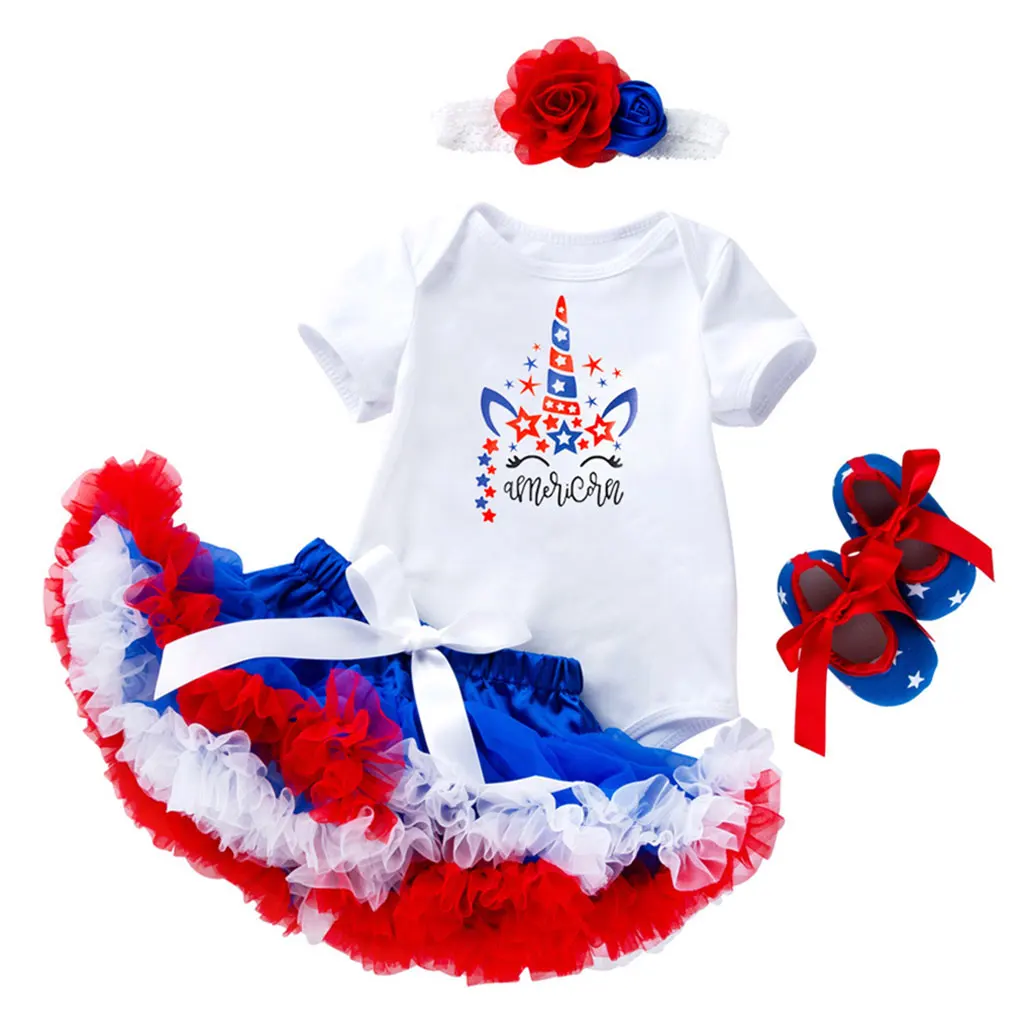 

Fourth Of July Baby Girl Newborn Baby Girls Skirts Sets Rompers + Tutu Skirts Toddler Outfits 4th Of July Children Clothes 4pcs