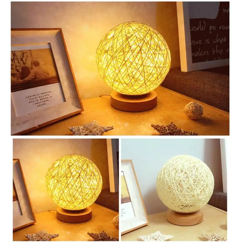 

Creative LED Rattan Ball Night Light USB Bedroom Table Lamp Home Ornaments Rattan ball pattern, novelty bamboo and rattan