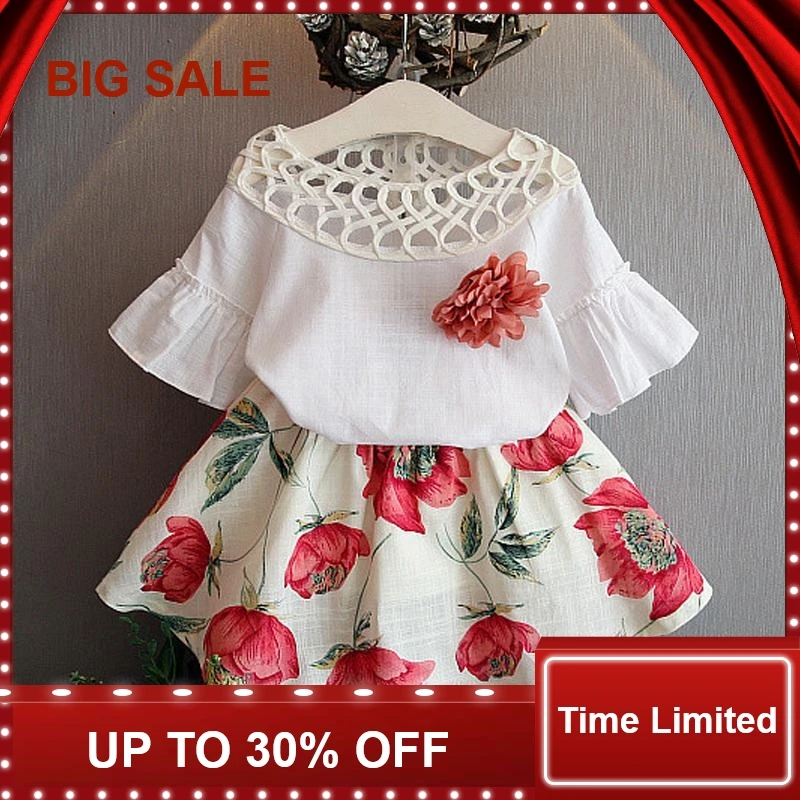 

2017 Summer Fashion Style New Girls Clothing Sets Kids Wear Flower + Skirts Children Simple Suits Clothes
