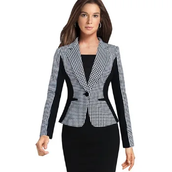

PEONFLY High quality stitching Houndstooth women suit Coat 2019 spring new fashion Slim female Single row buckle blazers jackets