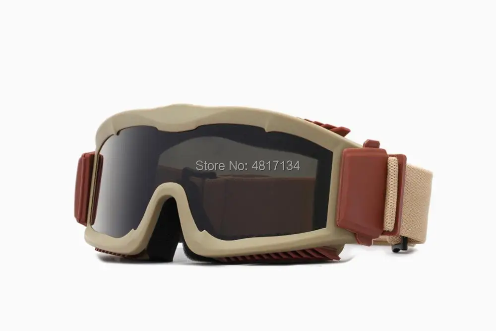 

Desert Tan Frame Riding Goggles Tactical Vented Safety Airsoft Eyewear CS Paintball Glasses 3 Lens,Clear,Tawny,Yellow