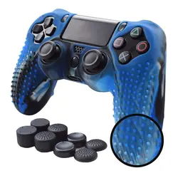 Противоскользящие силиконовые кожного покрова совместимы для PS4/SLIM/PRO controller (Камуфляж контроллер кожи x 1 + FPS PRO большого пальца Gri