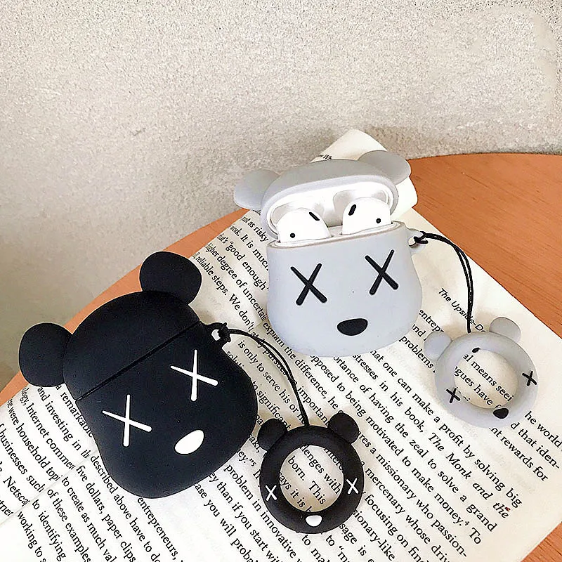 Soft Silicone airpods Case for apple airpods 1/2 Tws Charging Box Cartoon Violent Bear Earphone Case Protective cover coque