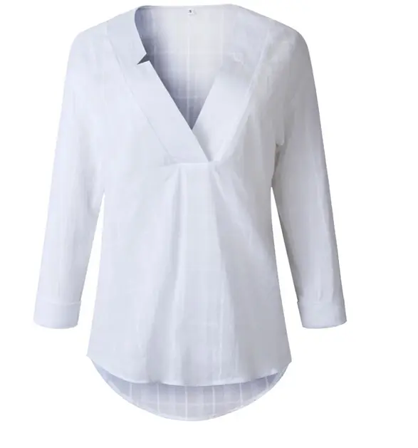 

Womens Blouses Summer V Neck Long Sleeve Shirt Office Top Casual Linen Blouse Women Clothing
