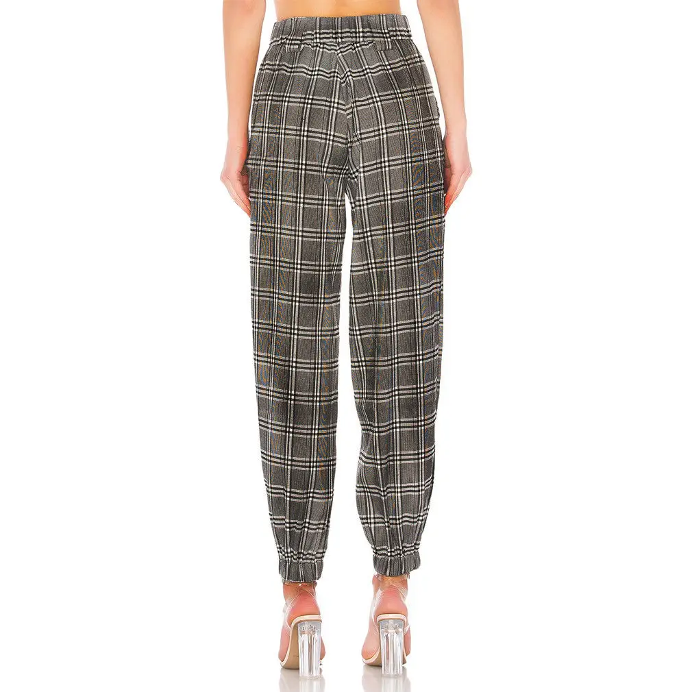 Женские повседневные клетчатые брюки с высокой талией новинка 2018 модные