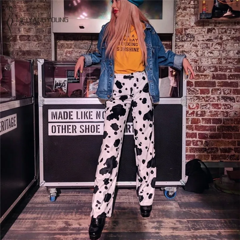 

Black White Pattern Print Women Pants Elastic High Waist Straight Pants Fashion Pantalon Streetwear Casual Harajuku Sweatpant