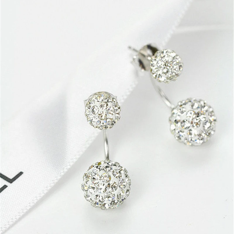 Dangle Earrings Crystal 1 Pair Double Beaded Rhinestone Lady Women Silver Jewelry