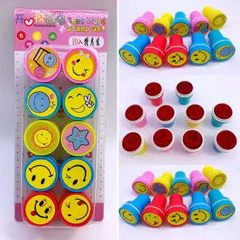 

10PCS/Set Cartoon Smiling Face Stampers Self-ink Rubber Seal Stamps Birthday Christmas Party Favors Kids Toys Gift