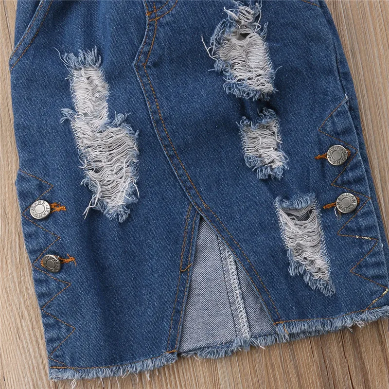 Юбки для маленьких девочек рваные джинсовые длинные юбки асимметрическое разделение Летняя Повседневная джинсовая юбка с эластичной резинкой на талии От 1 до 6 лет