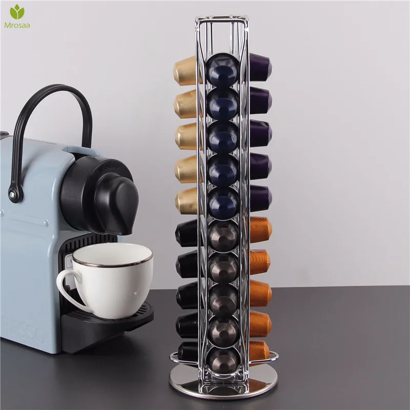 

40 Cups Nespresso Coffee Pods Holder Rotating Rack Coffee Capsule Stand Dolce Gusto Capsules Storage Shelves Organization Case
