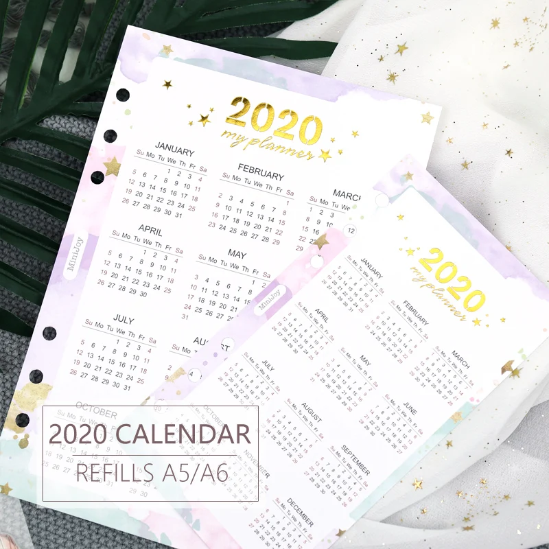 

MyPretties Fantasy 2020 Year Calendar Refill Papers Index Divider for A5 A6 6 Hole Binder Organizer Notebook Filler Papers