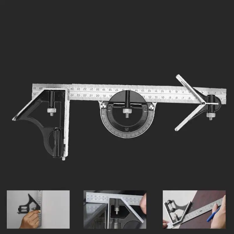 

3 In1 Adjustable Ruler Multi Combination Square Angle Finder Protractor 300mm/12"Measuring Set Tools Universal Ruler Right Angle