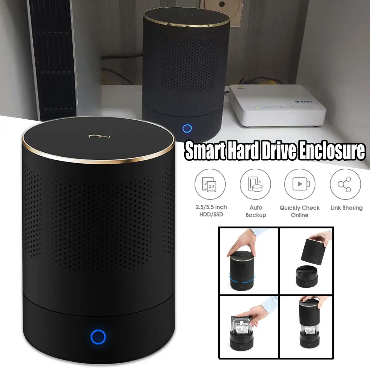 

XiaoMi CatDrive Plus Smart Hard Drive Enclosure Cloud Drive Enclosure Card Reader Slot for 2.5'' 3.5'' SATA HDD SSD