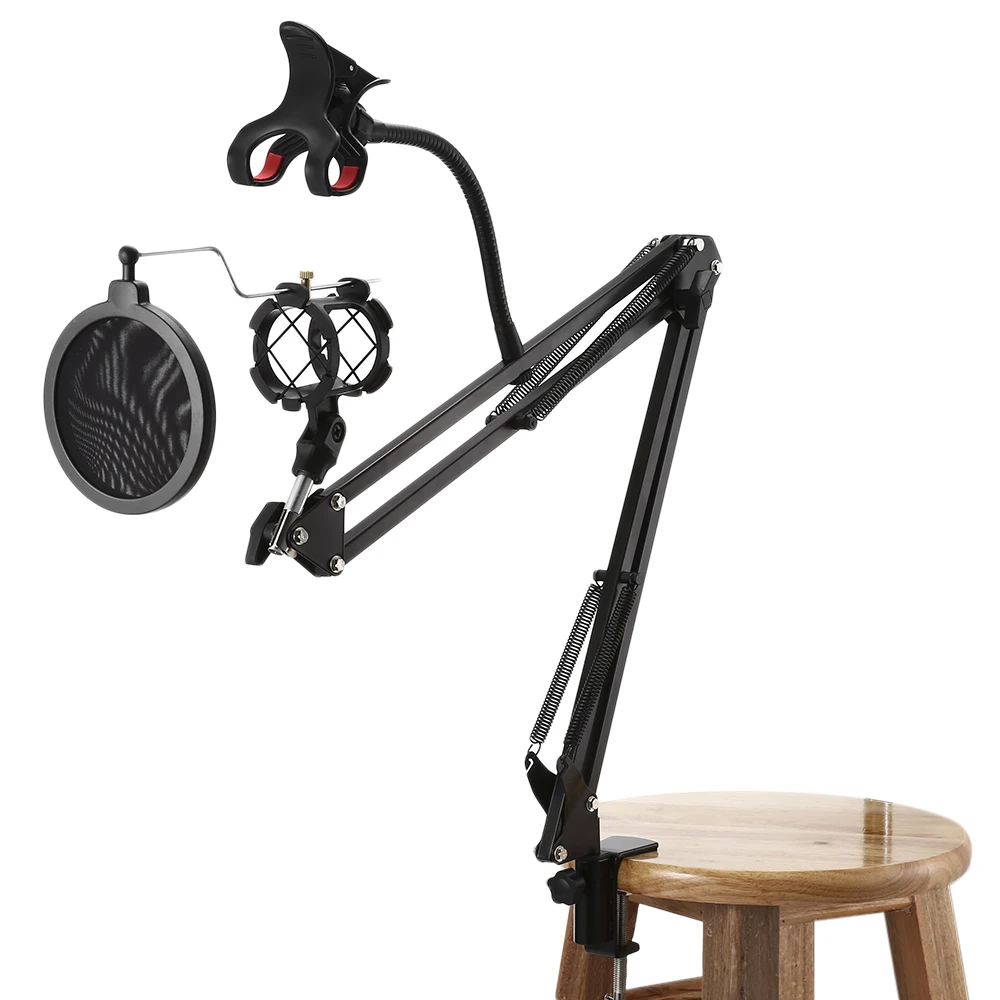 

SCIMELO NB35 - S Professional Microphone Stand Holder Table Mounting Clamp Suspension Boom with Pop Filter Mask Shield Clip Kit