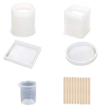 

Silicone Mold, 4 Pack Art Molds Include Round, Square, Cylinder, Silicone Molds For Concrete, Diy Coaster/Flower Pot/Pen Holde