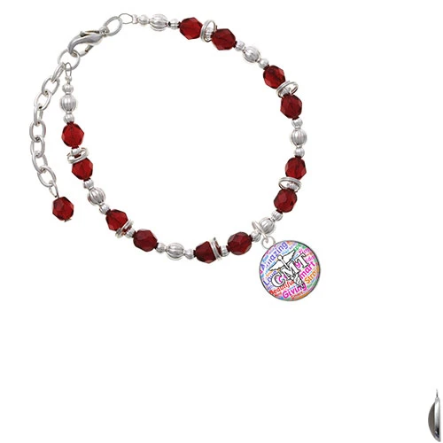 Silvertone Domed Multi Color CMT Maroon Beaded Bracelet |