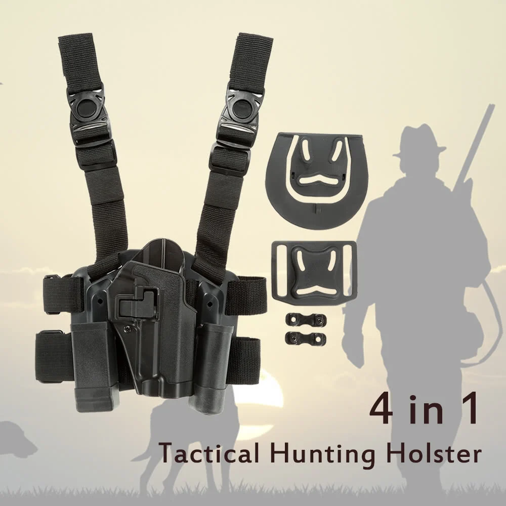 

4 in 1 Tactical Hunting Quick Release Drop Leg Thigh Rig Holster Platform with 2 Pouches for P226