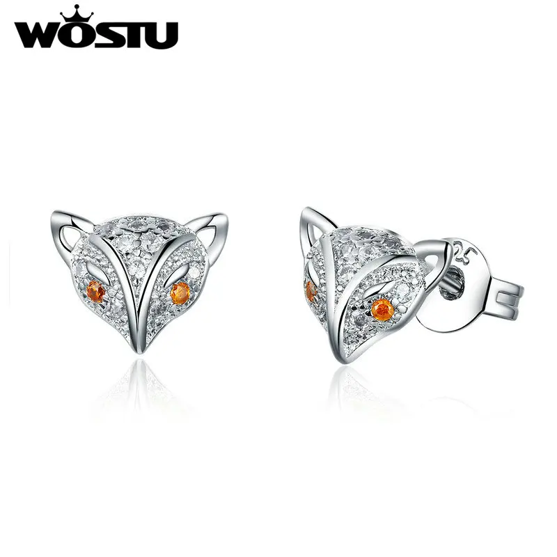 WOSTU 2019 милые маленькие лисички циркониевые серьги гвоздики романтические