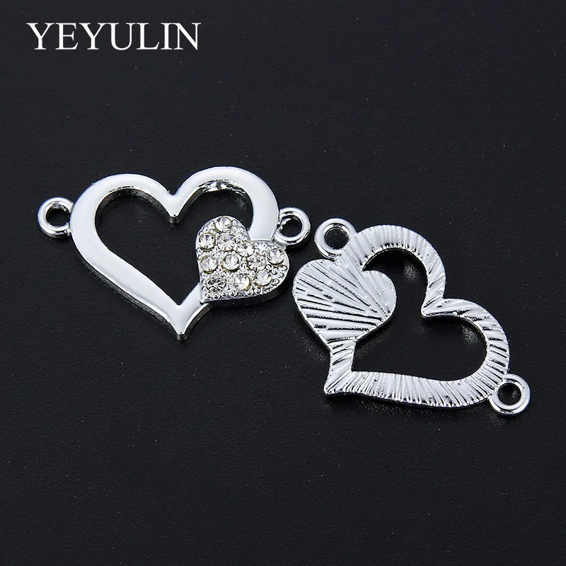 10 Pcs Silver Plated Color Love Heart Shape Alloy Connects For Making Necklace Bracelets Gift  Fashion Crystal Jewelry Findings