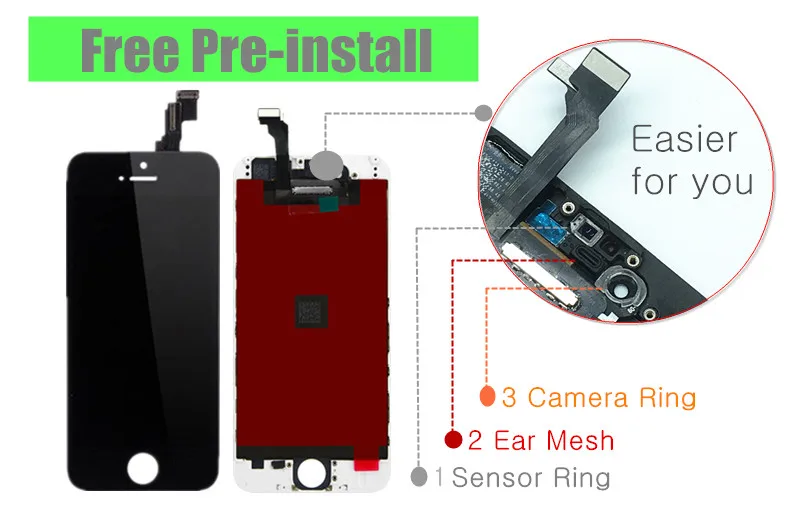 Сенсорный ЖК экран в сборе JINKINGKING для iPhone 5S 6 6S 5c 100% новый дисплей SE + закаленное