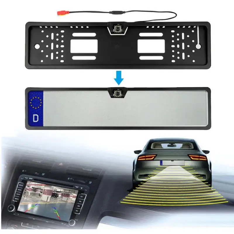 

Waterproof European License Plate Frame Rear View Camera Auto Car Reverse Backup Parking Rearview 12LED Night Vision Cam plate