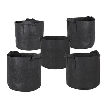 

5-Pack 10 Gallon Grow Bags/Aeration Fabric Pots w/Handles (Black)