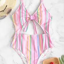 ZAFUL, новинка, бикини, в полоску, с вырезом, с узлом, сдельный купальник, женский бикини, набор, купальник, сексуальная пляжная одежда, бикини