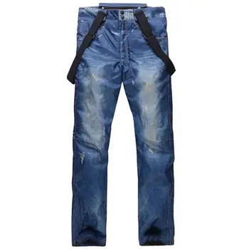 

2018 New Style Winter Denim Ski Pants Men's Single Double Snowboard Ski Pants Windproof Waterproof Warm Suspender Trousers