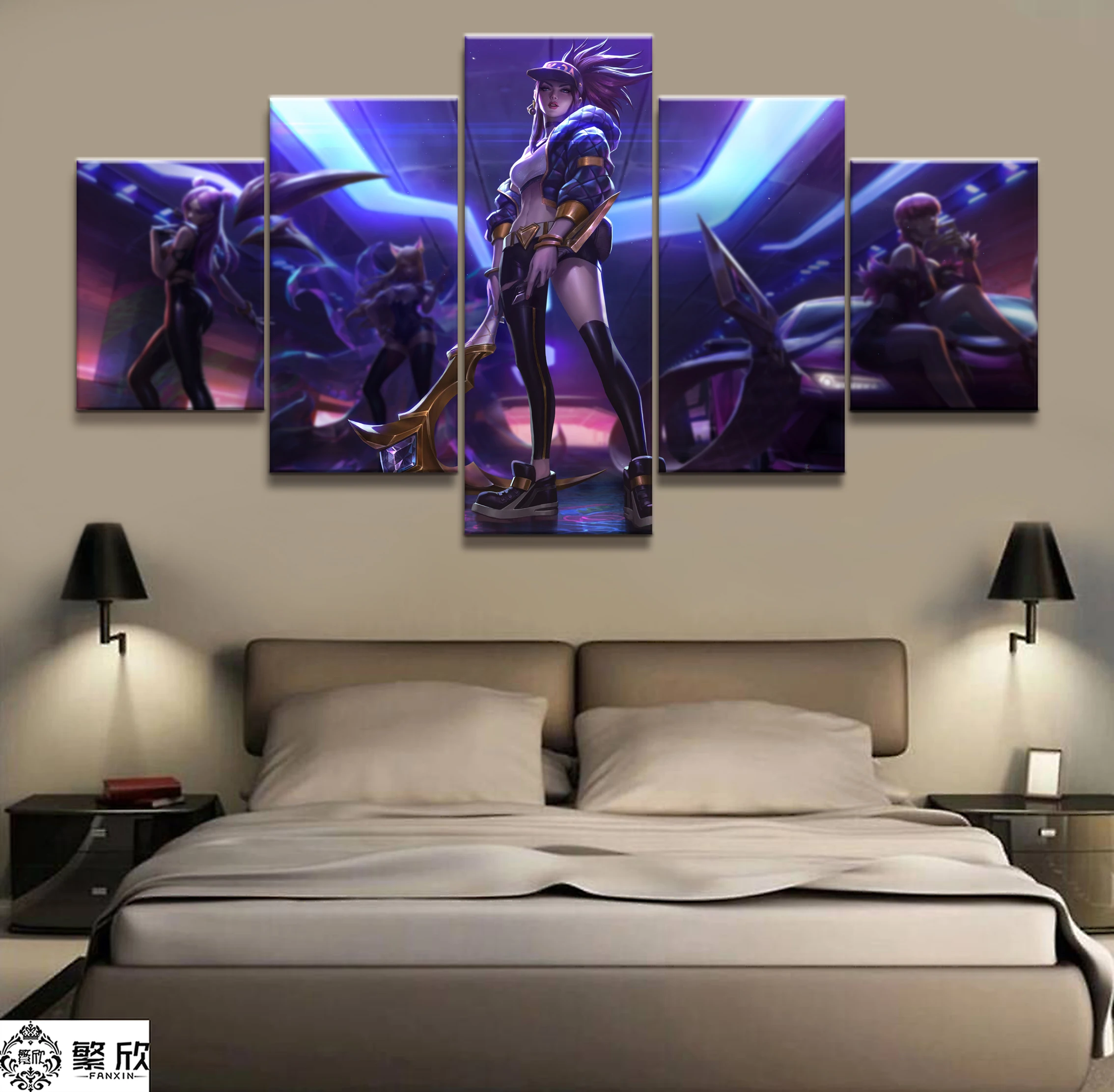 

Home Decor Modular Canvas Picture 5 Piece Akali K/DA League of Legends LOL Game Painting Poster Wall For Home Canvas Wholesale