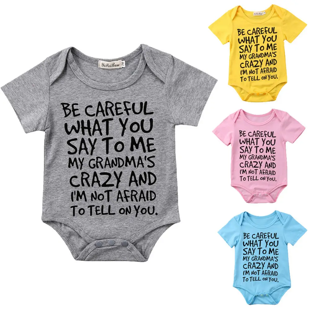 

be careful what you say to me my grandma's crazy Print short Sleeve Baby Bodysuit One Piece