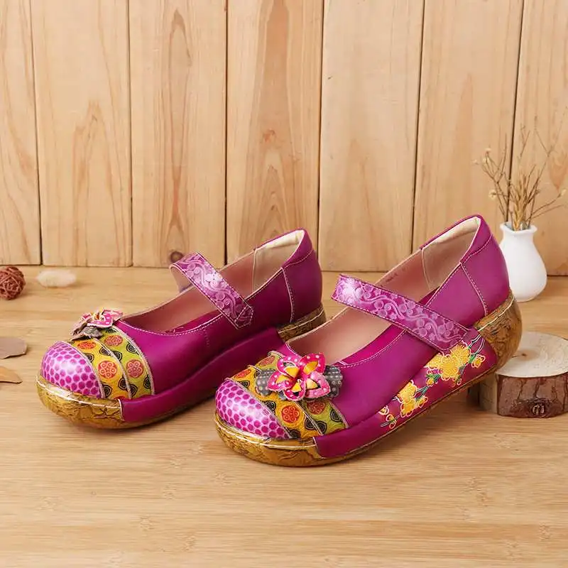 

NIS Genuine Leather Flats Women Flat Shoes Woman socofy Bohemian Vintage Style Casual Platform Ladies Shoes Hook&Loop Flats 2019