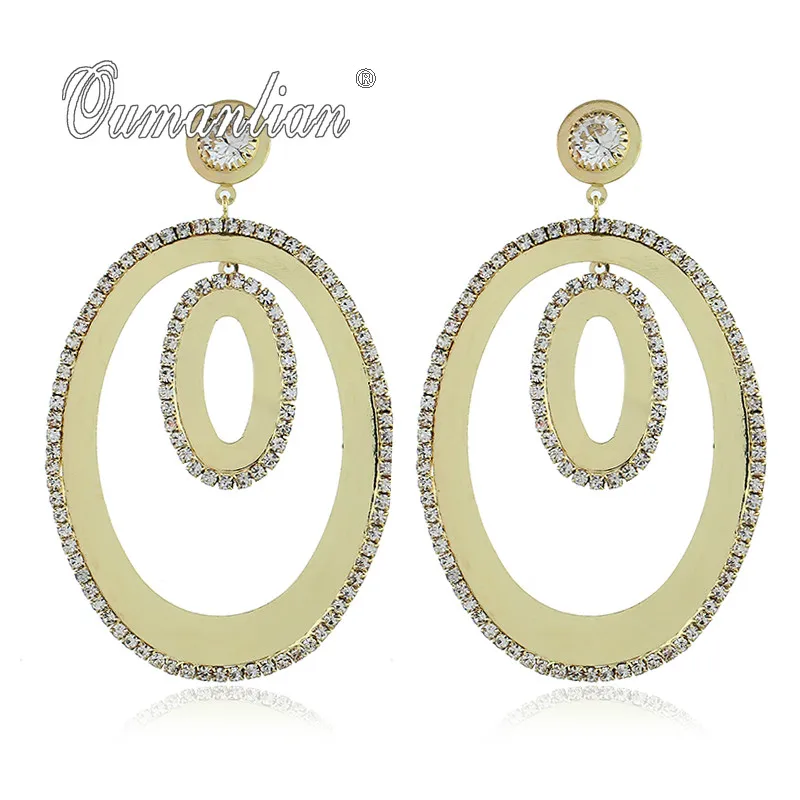 

2019 New arrival Luxury Sparkling Long Oval Crystal Earrings for Women Rhinestone Simple Gold silver color Wedding Party E094