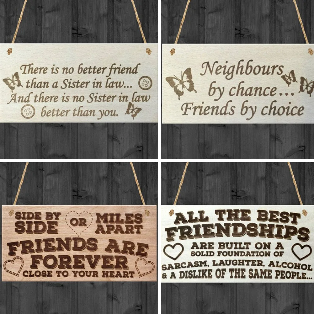 

Home Decoration Plaque Art Craft Indoor Hangtag Wooden Hanging Sign Words Friendship Door Window