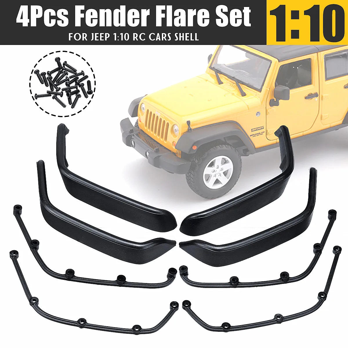 4PCS Fenders Flare Set Black For Jeeps 4WD RC 110 Cars Body Shellin