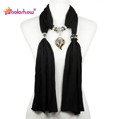 

AOLOSHOW Design Jewelry Pendant Scarf Necklace for Woen Wrapped Heart glass pendant charm jewelry scarves NL-2027