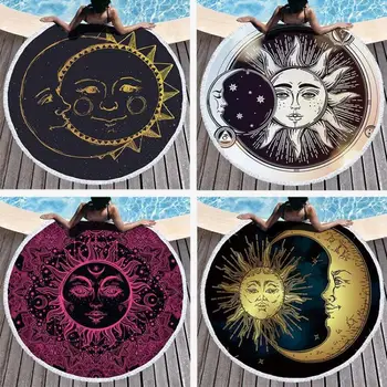 

Sun And Moon Printed Beach Towels Round Microfiber Beach Towels Large Blanket Picnic Yoga Mat Sunbath Towels Serviette De Plage