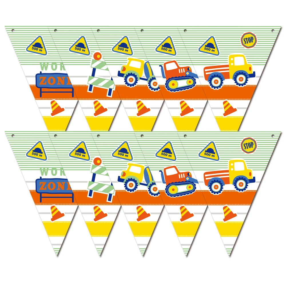 

Party supplies 1 set 2.5m Construction Vehicles theme party kids birthday party decoration paper banner bunting 10 pennant flags