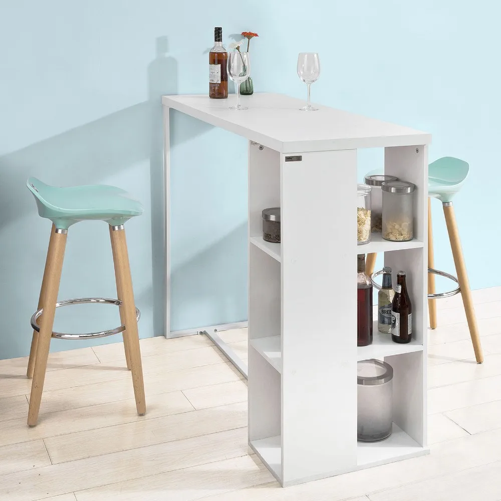 SoBuy FWT39-W, Kitchen Breakfast Bar Table Dining Table Coffee Table with 3-Tier Storage Rack