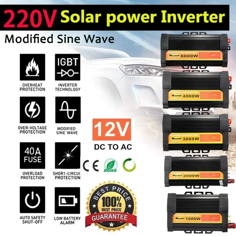 Солнечный Мощность инвертор 2000/6000/8000/12000W пики 12V 220 В Модифицированная синус волна Напряжение трансформатор для дизельных двигателей дизельный двигатель с зарядкой от USB