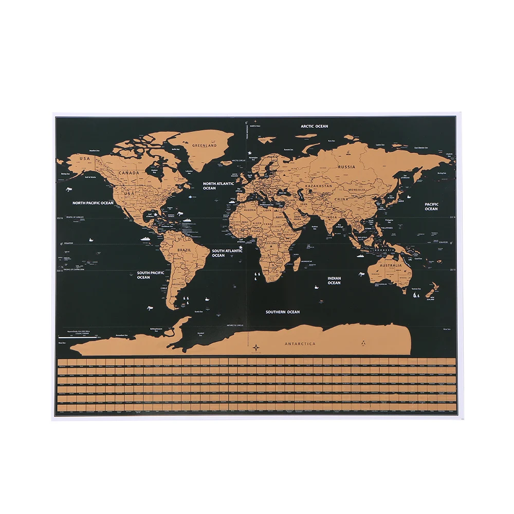 

Map Scratch Off World Travel Map Poster Copper Foil Personalized Journal Log Small Size without Cylinder Packing